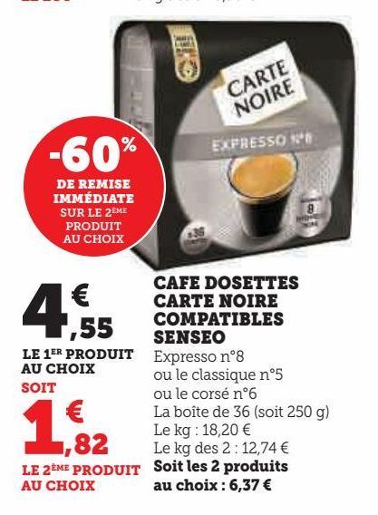 CAFE DOSETTES CARTE NOIRE COMPATIBLES SENSEO