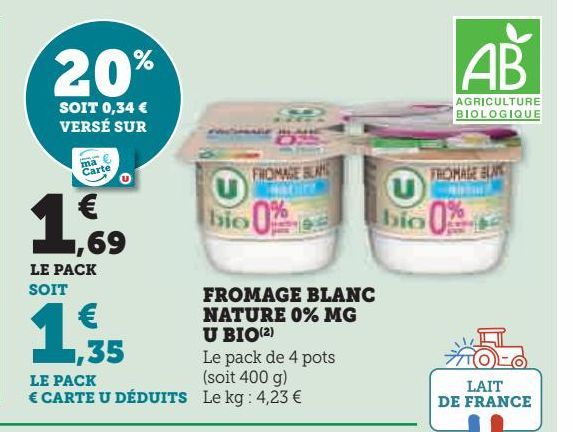 FROMAGE BLANC NATURE 0% MG U BIO