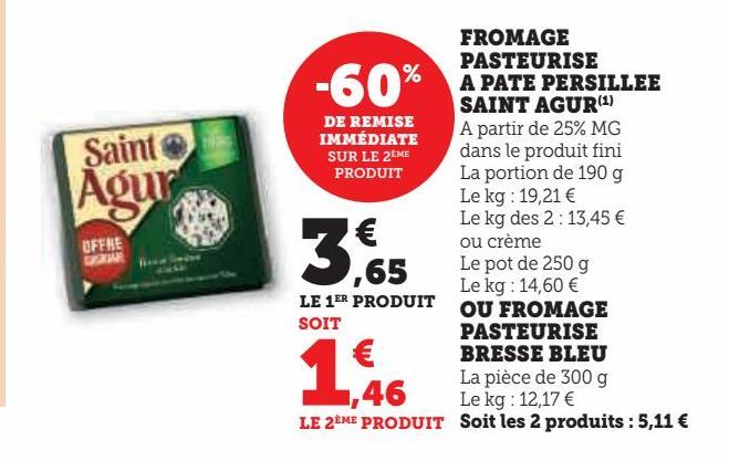 FROMAGE PASTEURISE A PATE PERSILLEE SAINT AGUR