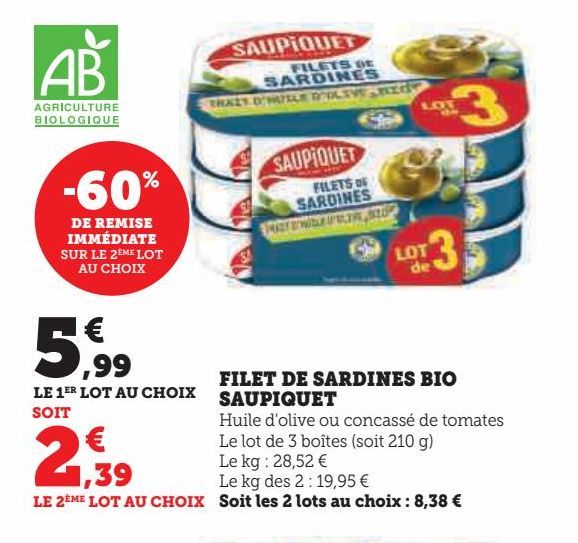 FILET DE SARDINES BIO SAUPIQUET