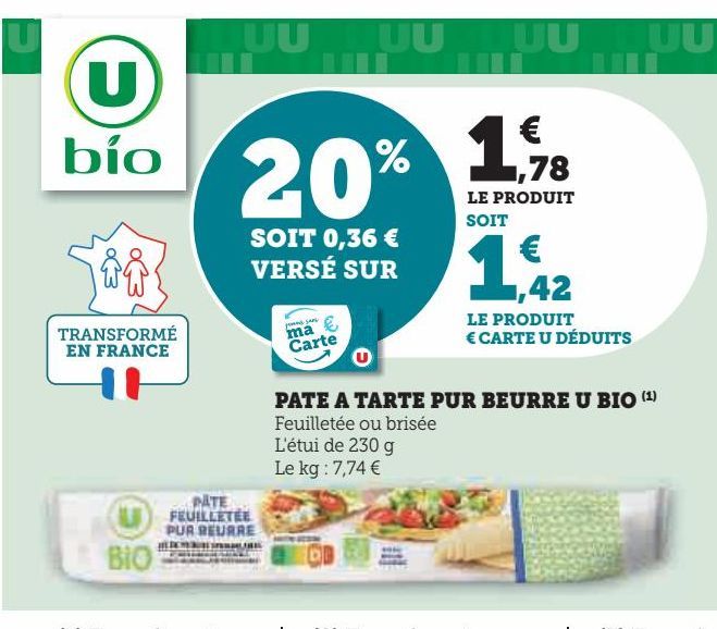 PATE A TARTE PUR BEURRE U BIO