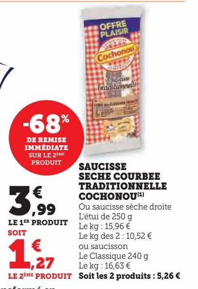 SAUCISSE SECHE COURBEE TRADITIONNELLE COCHONOU