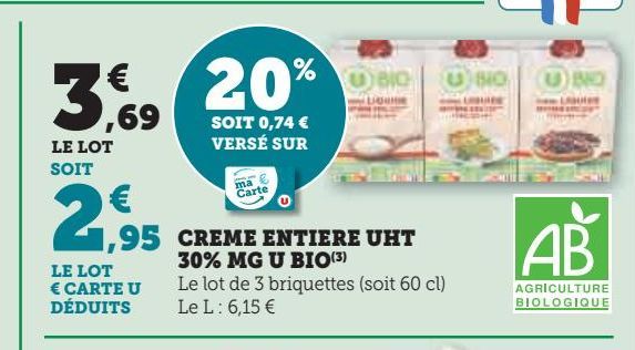 CREME ENTIERE UHT 30% MG U BIO