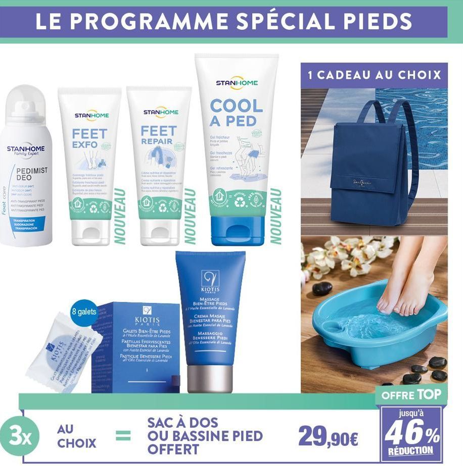 STANHOME  Family Expert  Feet care  LE PROGRAMME SPÉCIAL PIEDS  PEDIMIST DEO  ANTTRANSPIRANT D ANDRASPRANTE PIED ANTANDPURANTE PE  TRANSPIRATION BUDORAZIONE TRANSPIRACIÓN  3x  STANHOME  FEET EXFO  Ce 