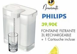 Nouveaute PHILIPS  39,90€  FONTAINE FILTRANTE 3L RECHARGEABLE + 1 Cartouche incluse 