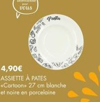 Pasta  4,90€ ASSIETTE À PATES «Cartoon»> 27 cm blanche et noire en porcelaine 