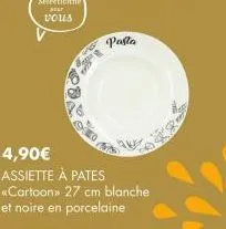 pasta  4,90€ assiette à pates «cartoon»> 27 cm blanche et noire en porcelaine 