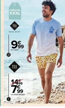 JUSQU'AU  XXXL  TEX  BEPENGE-FRE  999  Le T-shirt  TEX  1499  199  Le short de bain 