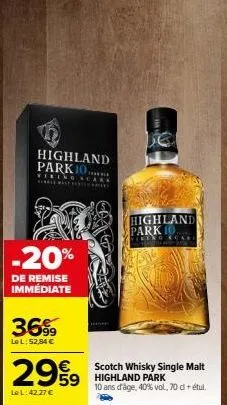 highland park 10  verens scare  -20%  de remise immédiate  3699  le l: 52,84 €  2959  le l: 42,27 €  highland park 10  reng care  scotch whisky single malt highland park  10 ans d'âge, 40% vol., 70 cl