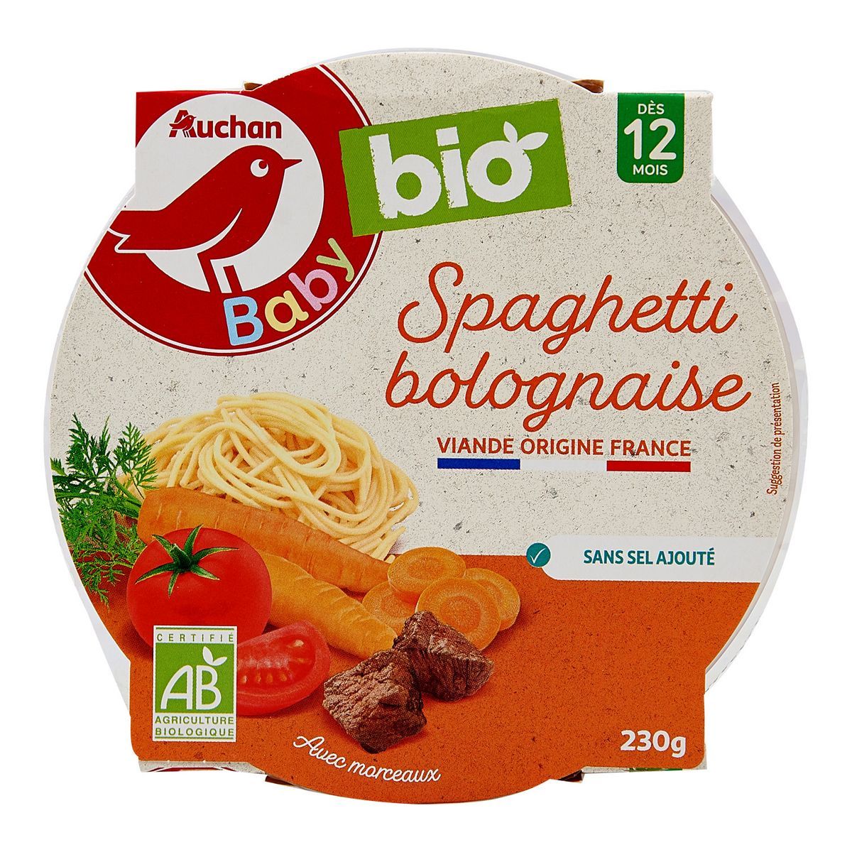 REPAS ASSIETTES SPAGHETTI BOLOGNAISE AUCHAN BABY BIO