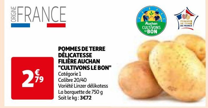 POMMES DE TERRE DÉLICATESSE FILIÈRE AUCHAN "CULTIVONS LE BON"