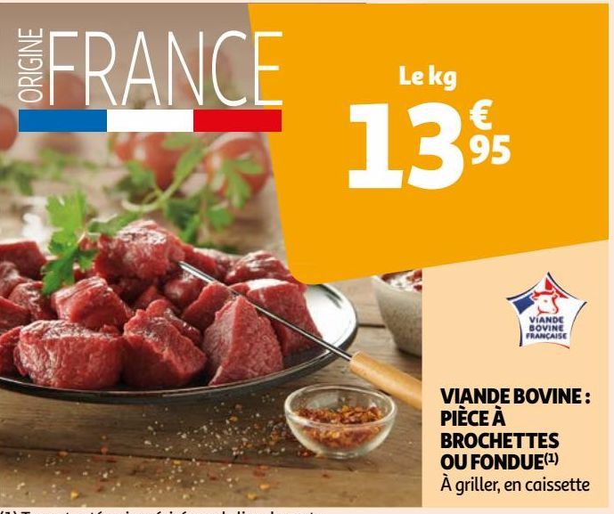 VIANDE BOVINE : PIÈCE À BROCHETTES OU FONDUE