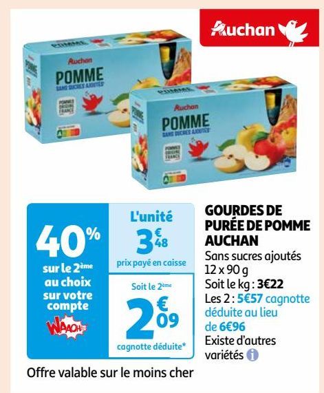 GOURDES DE PURÉE DE POMME AUCHAN