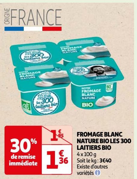 FROMAGE BLANC NATURE BIO LES 300 LAITIERS BIO