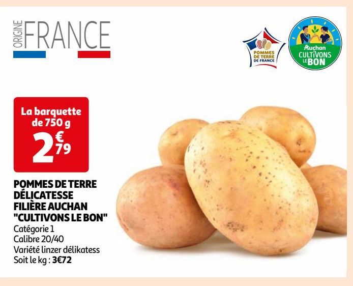 POMMES DE TERRE DÉLICATESSE FILIÈRE AUCHAN "CULTIVONS LE BON"