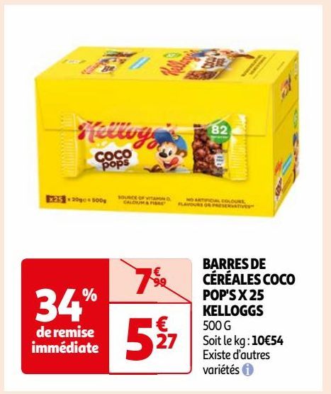 BARRES DE CÉRÉALES COCO POP'S X 25 KELLOGGS