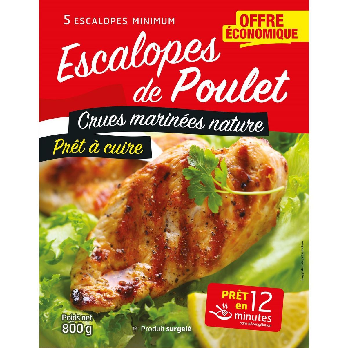 ESCALOPES DE POULET CRUES MARINÉES NATURE SURGELÉES