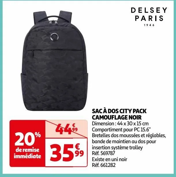 sac à dos city pack camouflage noir