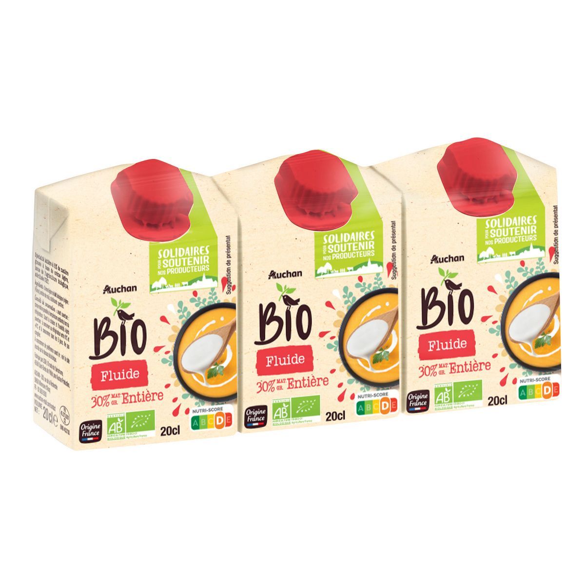 CREME ENTIERE UHT FLUIDE AUCHAN BIO SOLIDAIRES