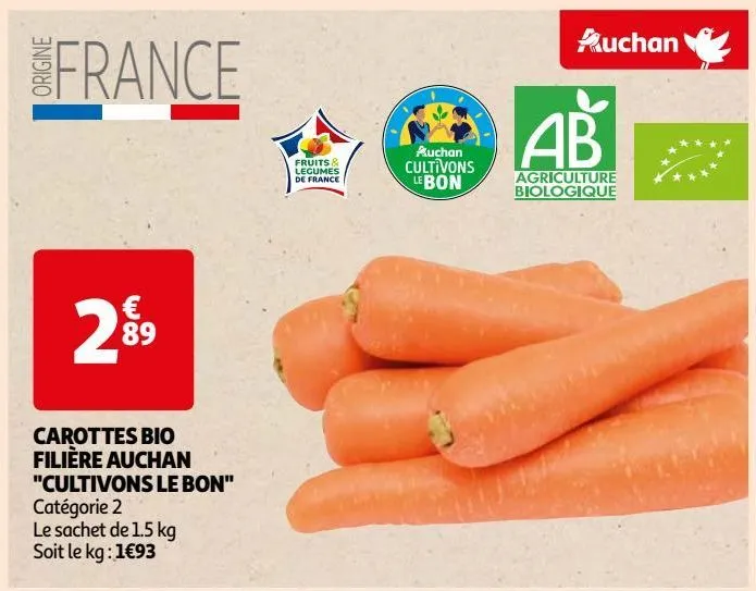 carottes bio filière auchan "cultivons le bon"