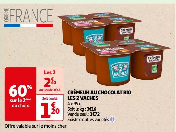 CREMEUH AU CHOCOLAT BIO LES 2 VACHES