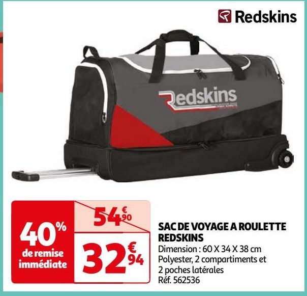 SAC DE VOYAGE A ROULETTE REDSKINS