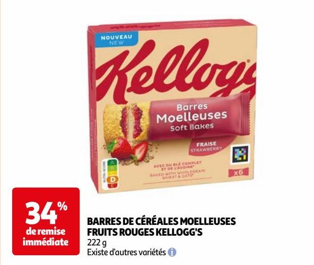 BARRES DE CÉRÉALES MOELLEUSES FRUITS ROUGES KELLOGG'S