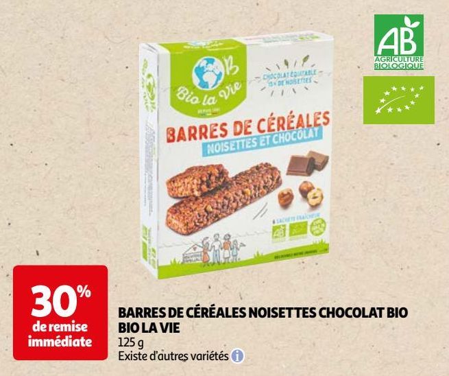 BARRES DE CÉRÉALES NOISETTES CHOCOLAT BIO BIO LA VIE