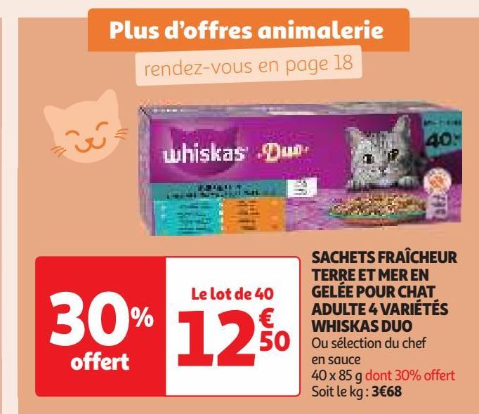 SACHETS FRAÎCHEUR TERRE ET MER EN GELÉE POUR CHAT ADULTE 4 VARIÉTÉS WHISKAS DUO