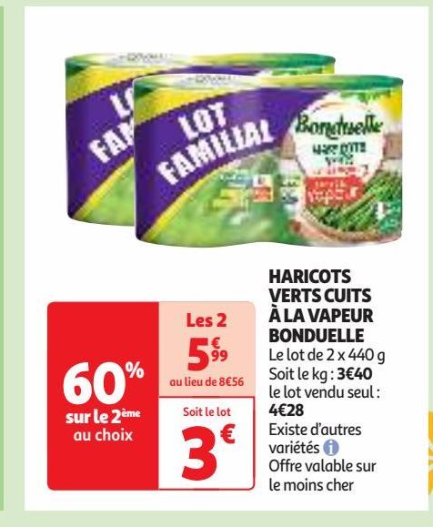 HARICOTS VERTS CUITS À LA VAPEUR BONDUELLE