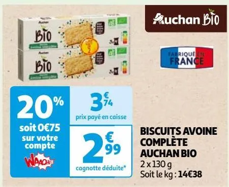 biscuits avoine complète auchan bio