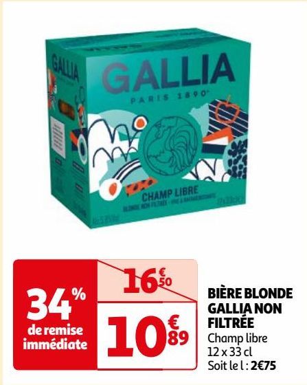 BIÈRE BLONDE GALLIA NON FILTRÉE