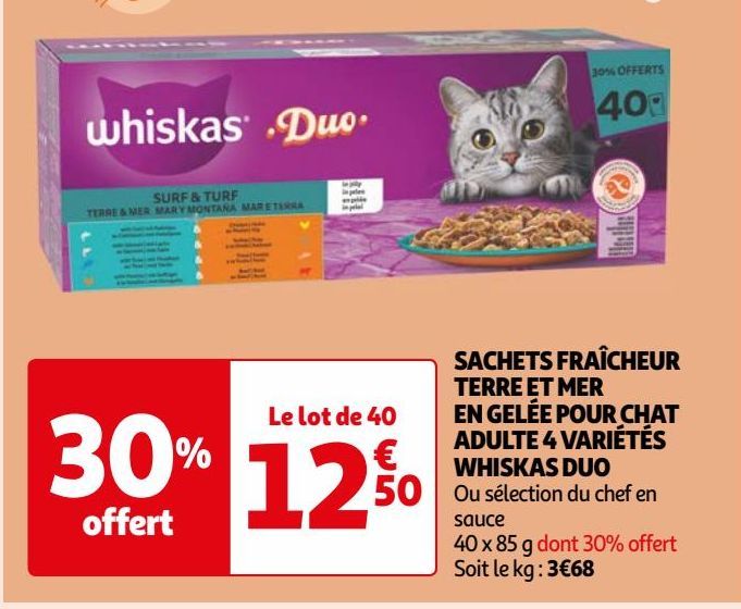 SACHETS FRAÎCHEUR TERRE ET MER EN GELÉE POUR CHAT ADULTE 4 VARIÉTÉS WHISKAS DUO