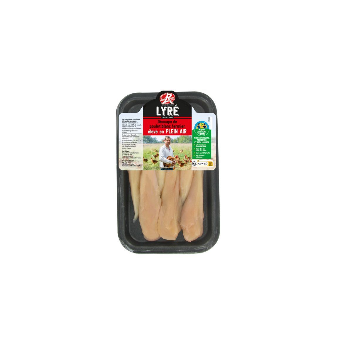  6 AIGUILLETTES DE POULET LYRÉ LABEL ROUGE FILIÈRE AUCHAN "CULTIVONS LE BON"