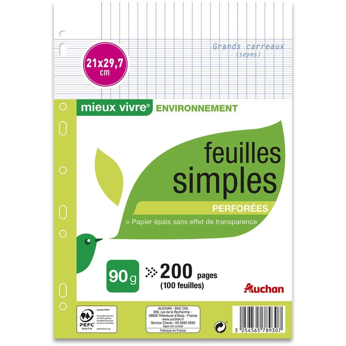 lot de 200 feuillets mobiles perfores auchan