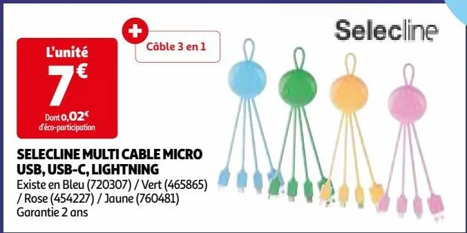  selecline multi cable micro usb, usb-c, lightning