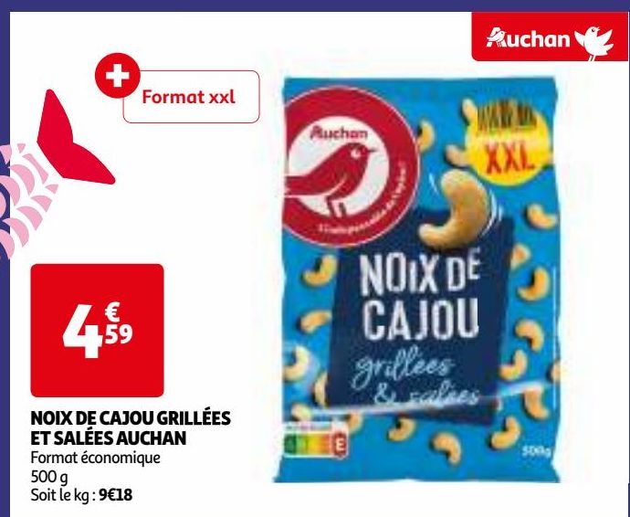 NOIX DE CAJOU GRILLÉES ET SALÉES AUCHAN