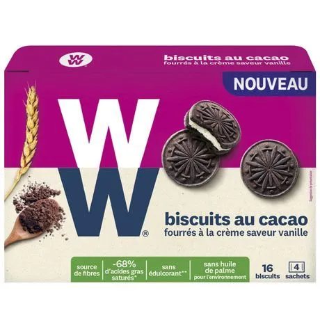 biscuits  au cacao  fourrés à  la crème  saveur  vanille ww