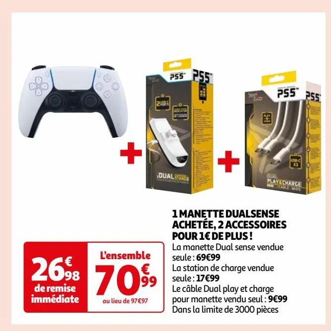 1 manette dualsense  achetée, 2 accessoires  pour 1€ de plus !