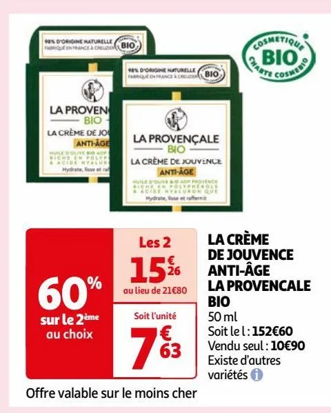  la crème  de jouvence  anti-âge  la provencale  bio