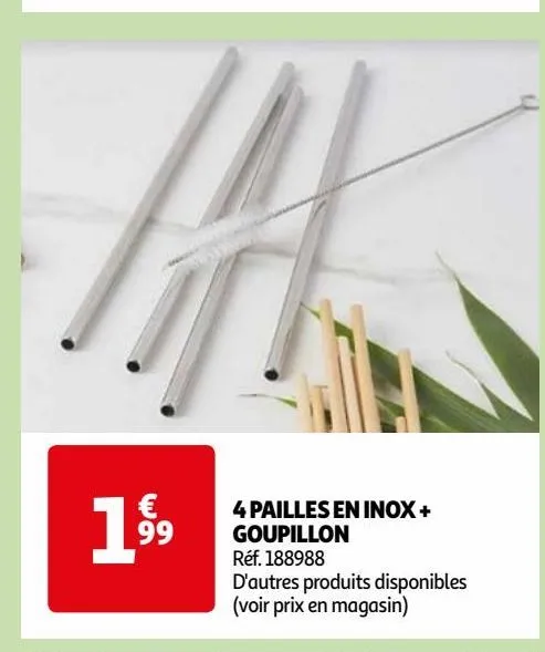  4 pailles en inox +  goupillon