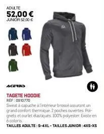 adulte  52,00 € junior 52,00 €  acerbis  tagete hoodie  ref:0910770  sweat à capuche à l'intérieur brossé assurant un grand confort thermique. 2 poches ouvertes pol-gnets et ourlet élastiqués. 100% po