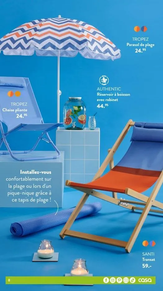 tropez chaise pliante 24.⁹5  installez-vous  confortablement sur la plage ou lors d'un pique-nique grâce à ce tapis de plage !  8  f  -  clala  tropez parasol de plage 24.⁹5  authentic  réservoir à bo