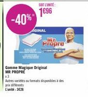 -40%"  ÁGINAL  SOIT L'UNITÉ:  1€96  Propre  GommMagique Meryan  Gomme Magique Original MR PROPRE  x3  Autres variétés ou formats disponibles à des prix différents L'unité:3€26 