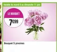 valable du mardi au dimanche 11 juin  le bouquet  7699  bouquet 5 pivoines 