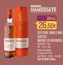 Genfiddick Grafiddich  REMISE,  IMMEDIATE  29,45€  126,50€  SPEYSIDE SINGLE MALT  SCOTCH  WHISKY GLENFIDDICH Triple Ook 12 ans 40.70d+E  Remise immédiate  en caisse de 2,95€,  soit 29,45€ 2,95€ 26,50€