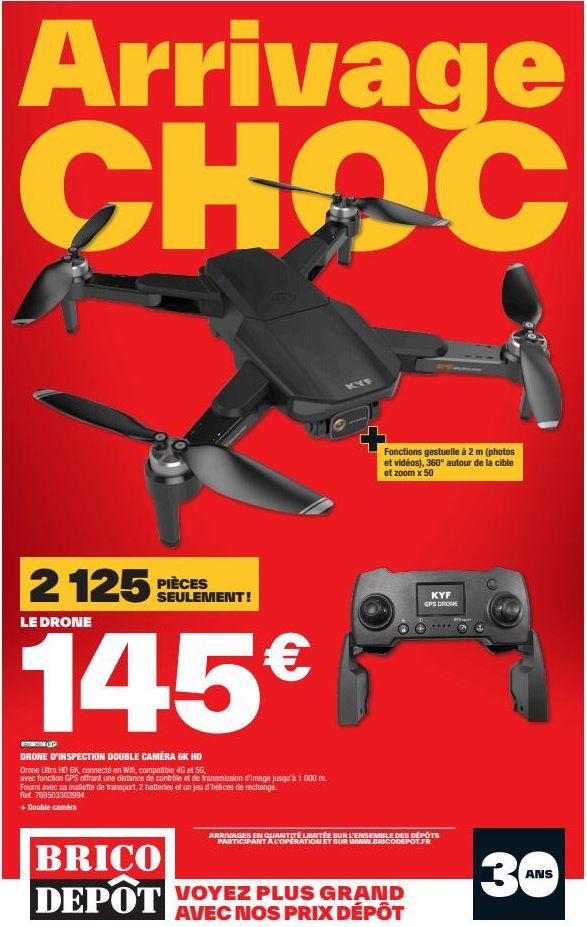 Arrivage CHOC  2125  LE DRONE  PIÈCES SEULEMENT!  145€  OD  DRONE D'INSPECTION DOUBLE CAMÉRA 6K HD  Drone Ultra HD 6K, connecté en Wifi, compatible 4G et 56.  avec fonction GPS offrant une distance de