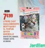 Litière chat agglomerante bentysand y 5L parfum savon marseille offre à 7,99€ sur Jardiland