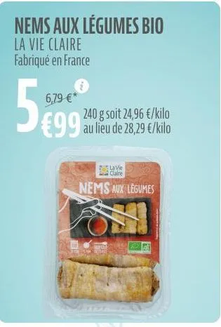 nems aux légumes bio  la vie claire fabriqué en france  6,79 €*  50  240 g soit 24,96 €/kilo  €99 au lieu de 28,29 €/kilo  claire nems aux legumes  bundle debout  