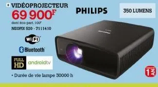 wifi  bluetooth  □ vidéoprojecteur 69 900f  dont éco-part. 100 neopix 520-7111410  full  hd androidtv  •durée de vie lampe 30000 h  350 lumens  and  13 